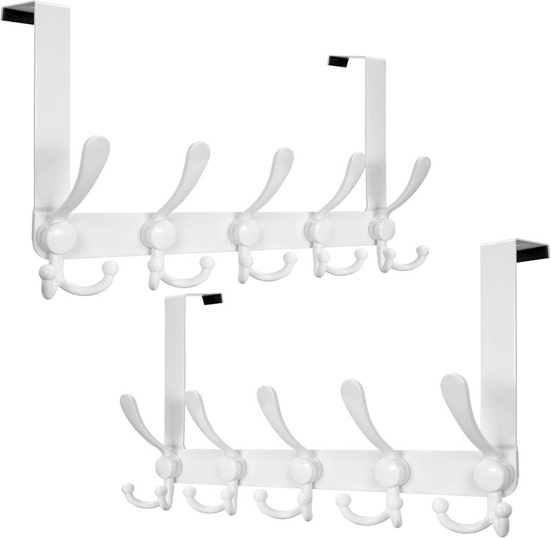 Dseap Over Door Hook 2.0 - Upgraded Version - Simple-Assembly, Strong, Heavy-Duty Stainless Steel 5-Tri-Hook Over The Door Hanger Rack, SimpleStrong Series, White, Pack of 2 - Image 1